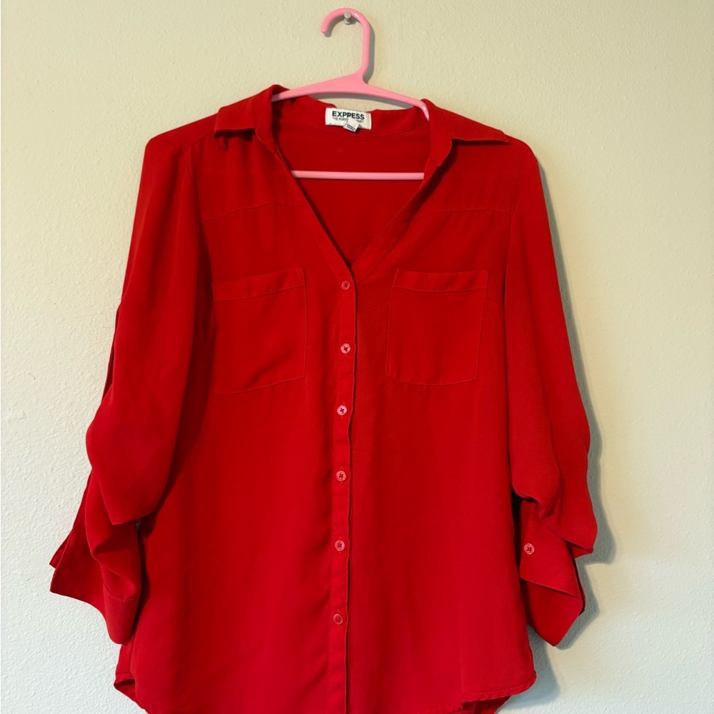 NWOT Express Women's Red Button Down Shirt
